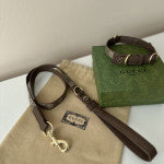 Нашийник у наборі з повідцем коричневого кольору з принтом Gucci