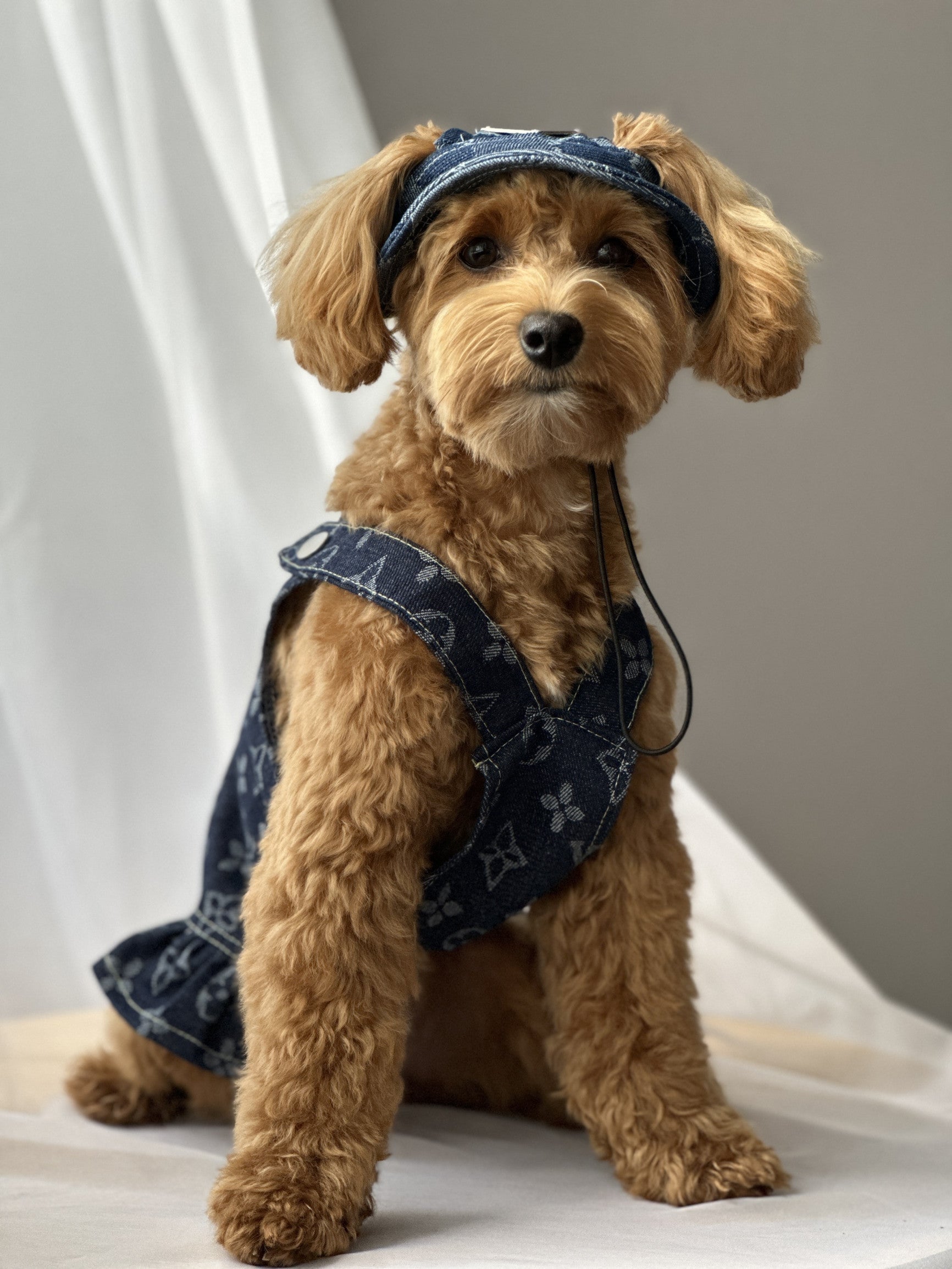 Сарафан джинсовий з рюшею з принтом LV