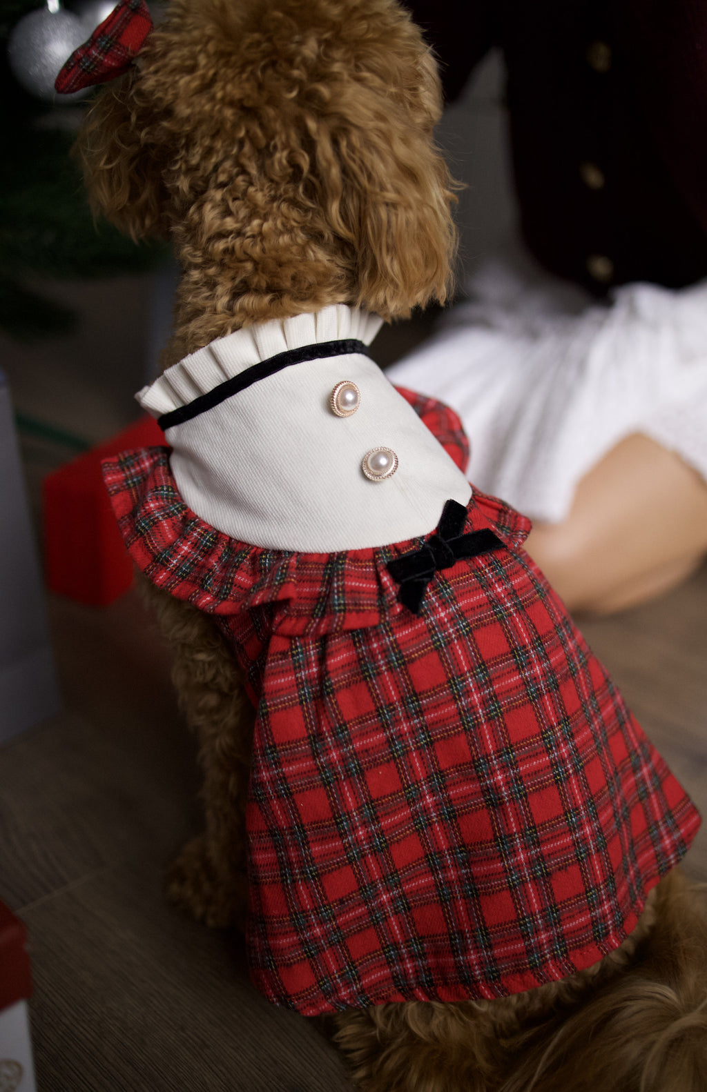 Red dress with checkered print