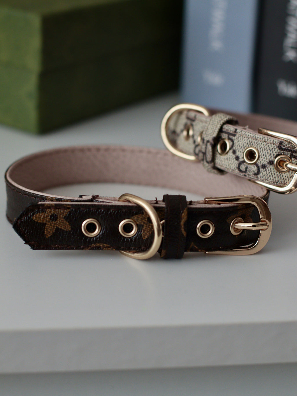 Нашийник у наборі з повідцем коричневого кольору з квітковим принтом LV