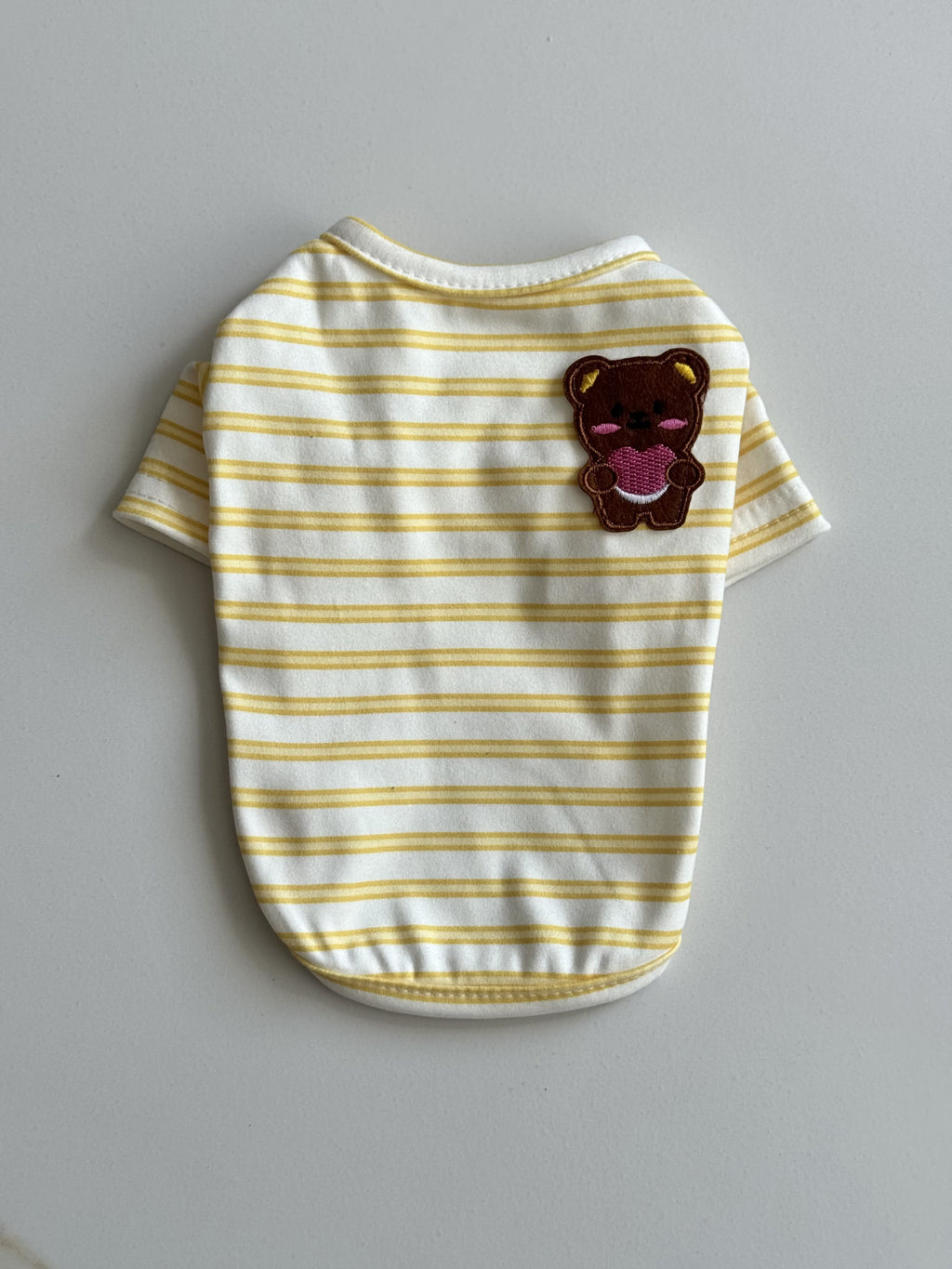 White T-shirt with yellow Teddy Stripes