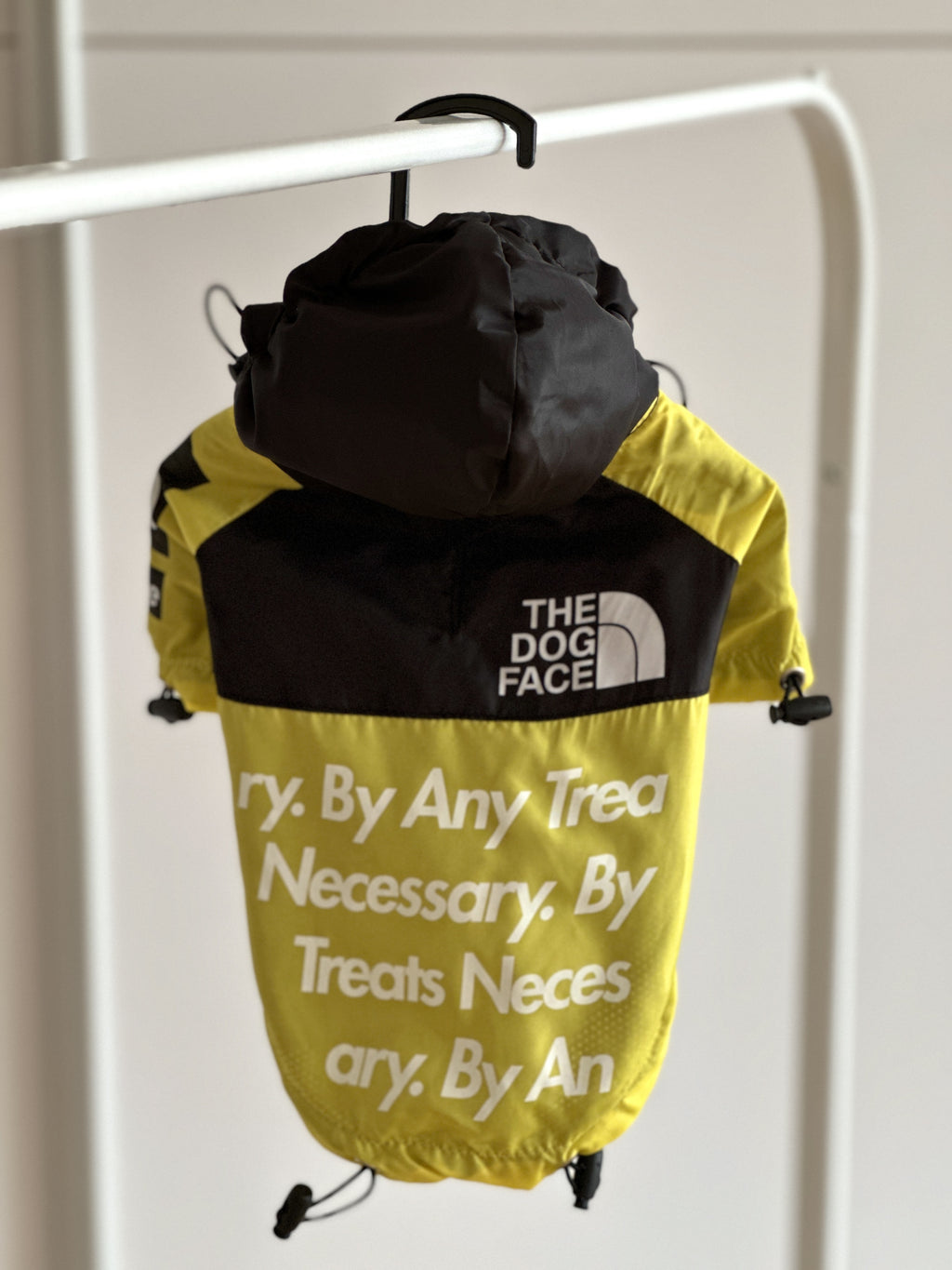 Yellow raincoat with The Dog Face print