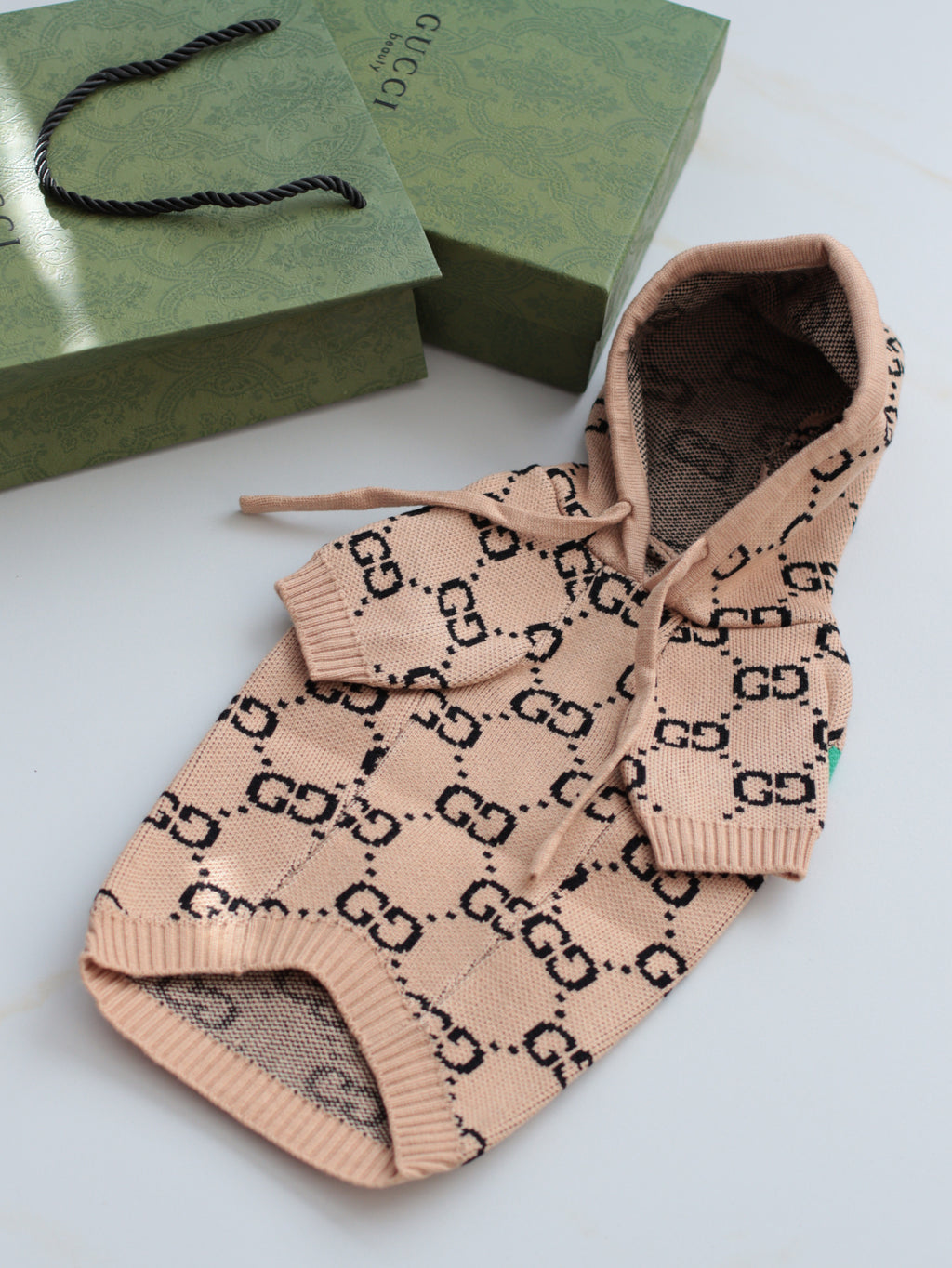 Beige hoodie with Gucci print