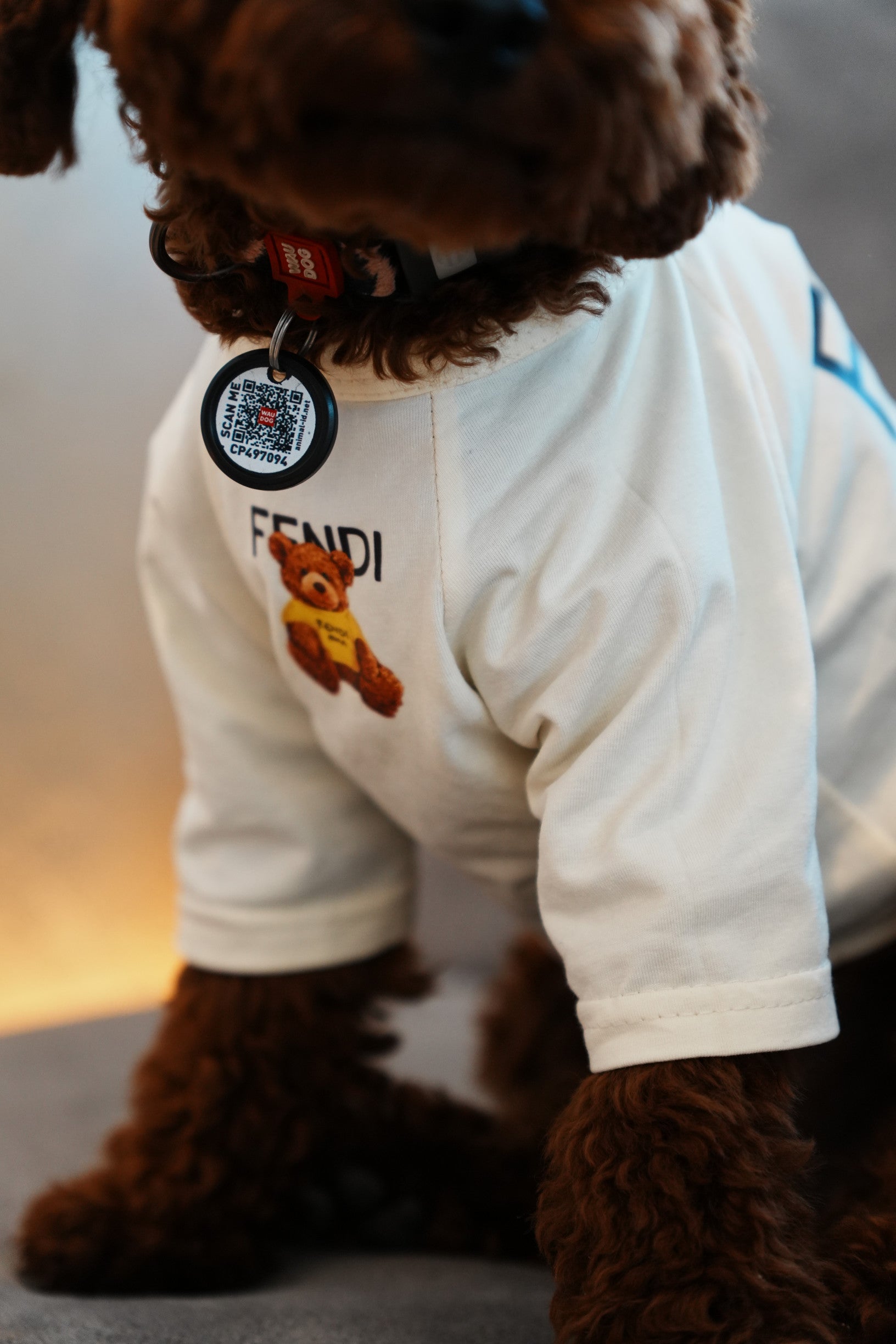 Футболка вершкового кольору з принтом Teddy Fendi