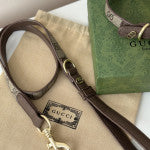Нашийник у наборі з повідцем коричневого кольору з принтом Gucci
