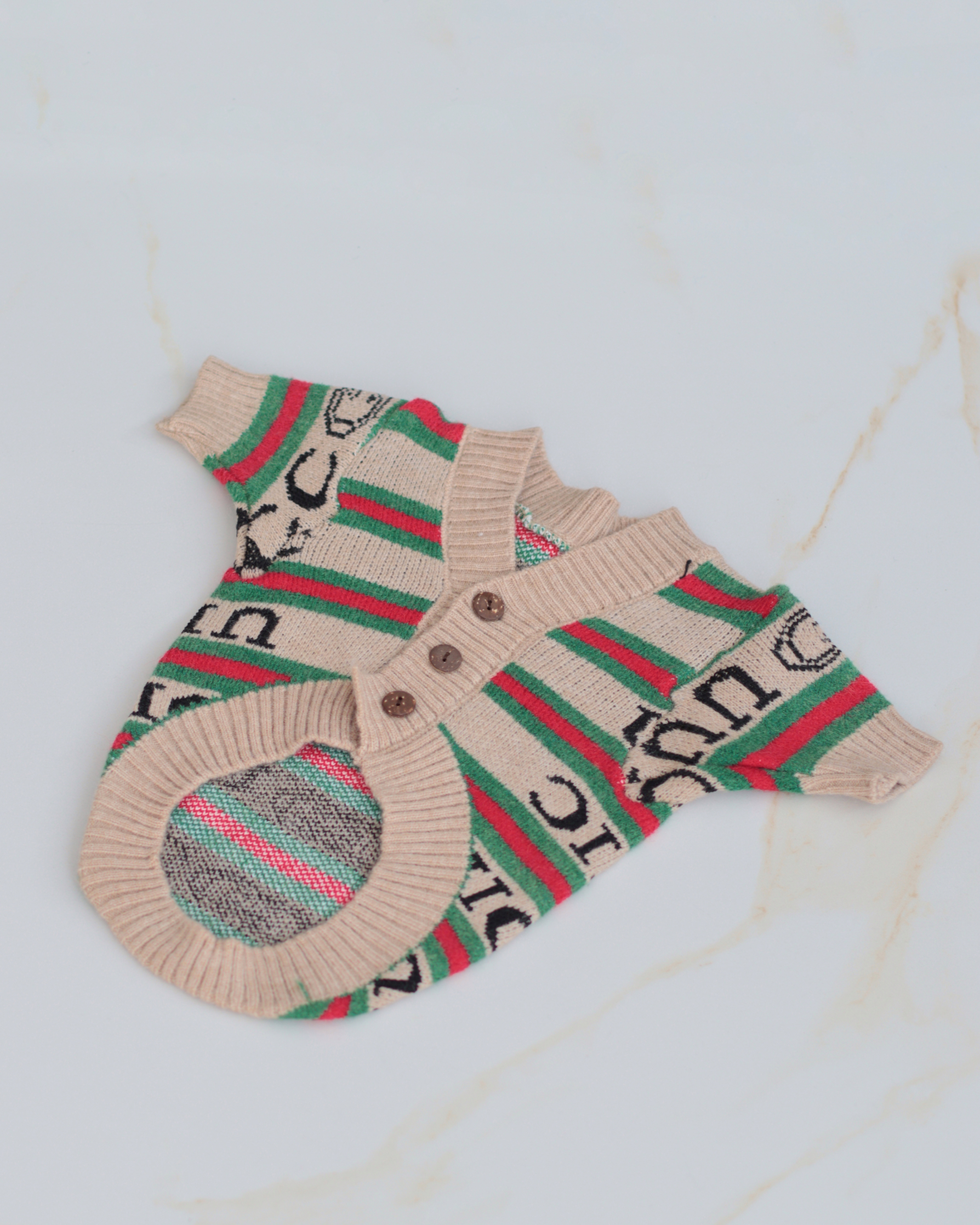 Кардиган бежевий із полосками та принтом Gucci