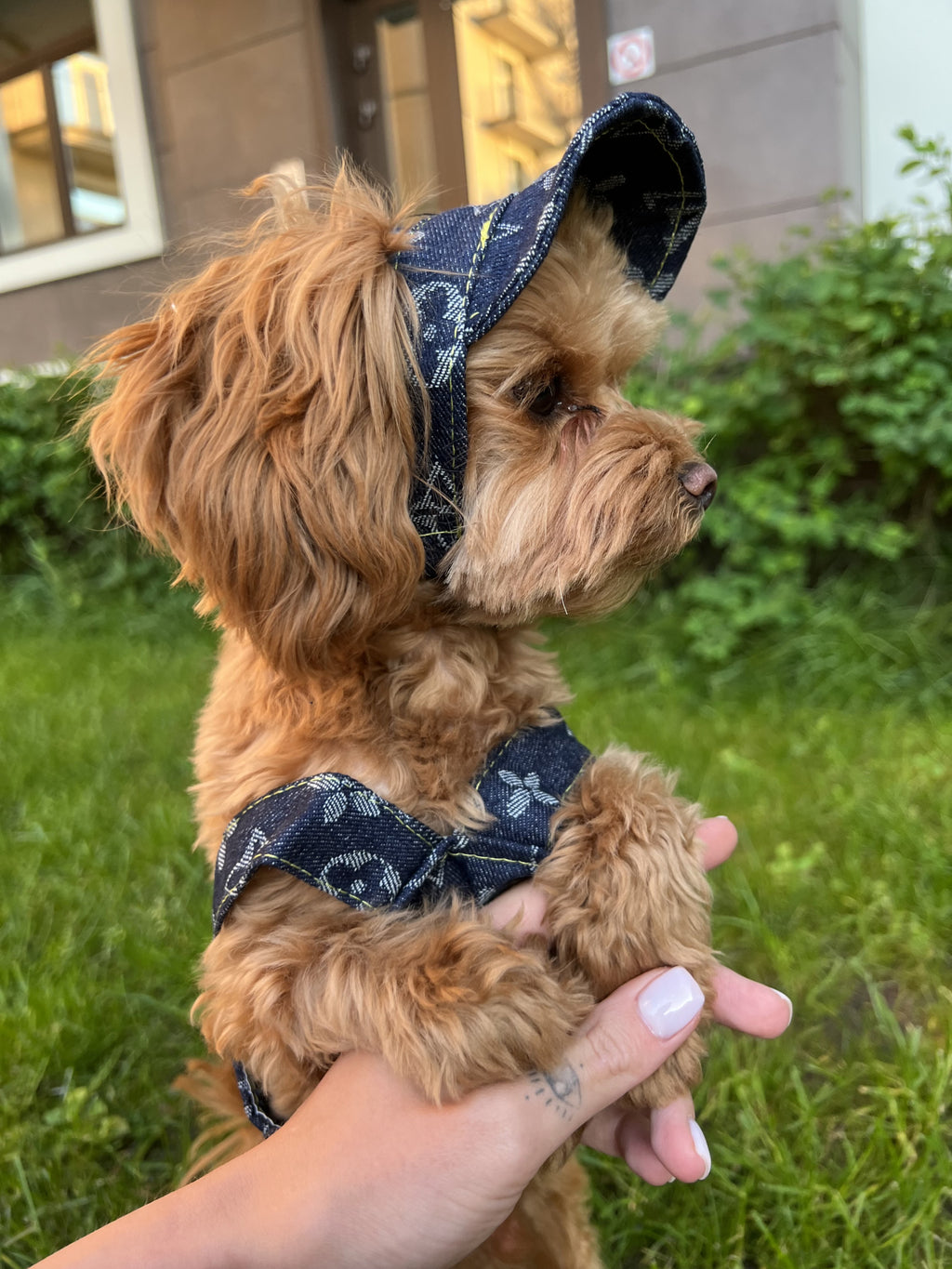 Straight denim sundress with LV print