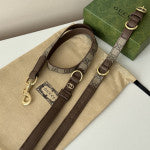 Нашийник у наборі з повідцем коричневого кольору з принтом Gucci