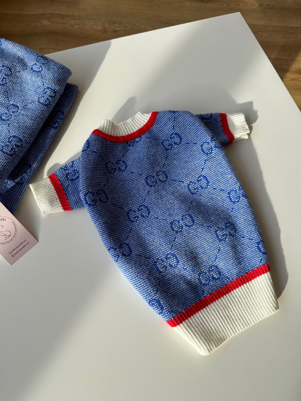 Blue cardigan with Gucci print