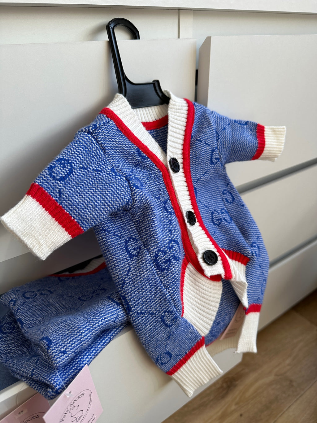 Blue cardigan with Gucci print