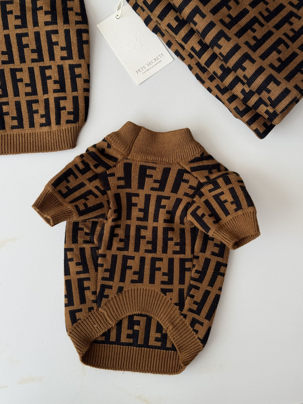 Brown sweater with Fendi print