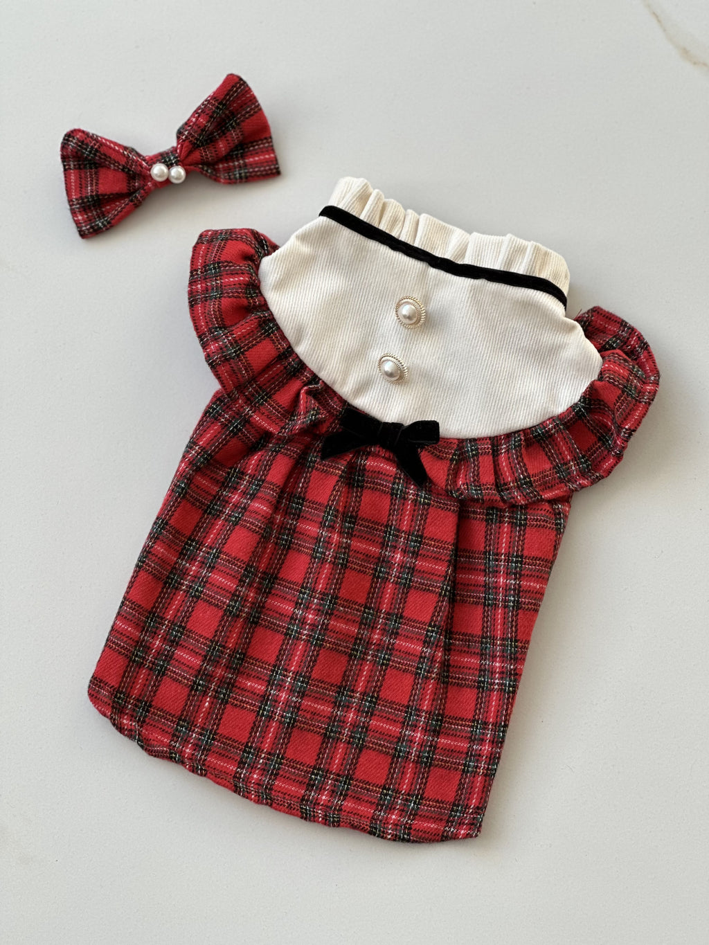 Red dress with checkered print