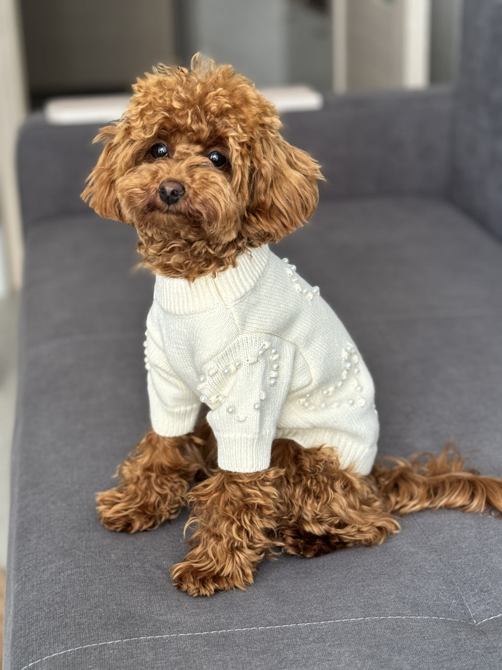 Светр молочного кольору з перлинками Сердечка