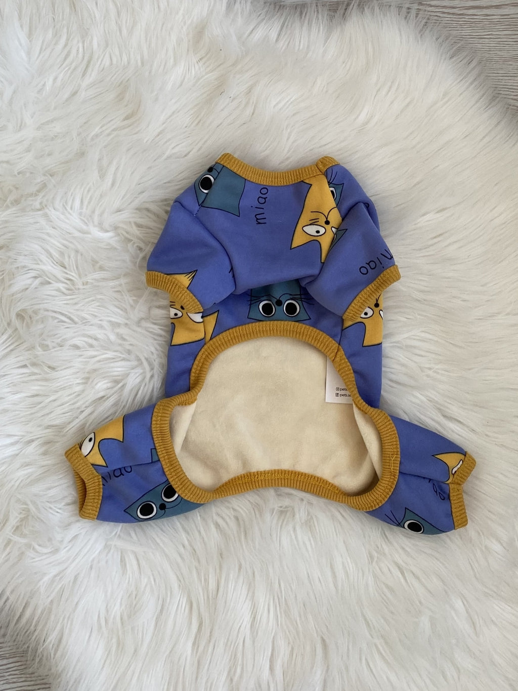 Blue Pajama Jumpsuit with Cat Print