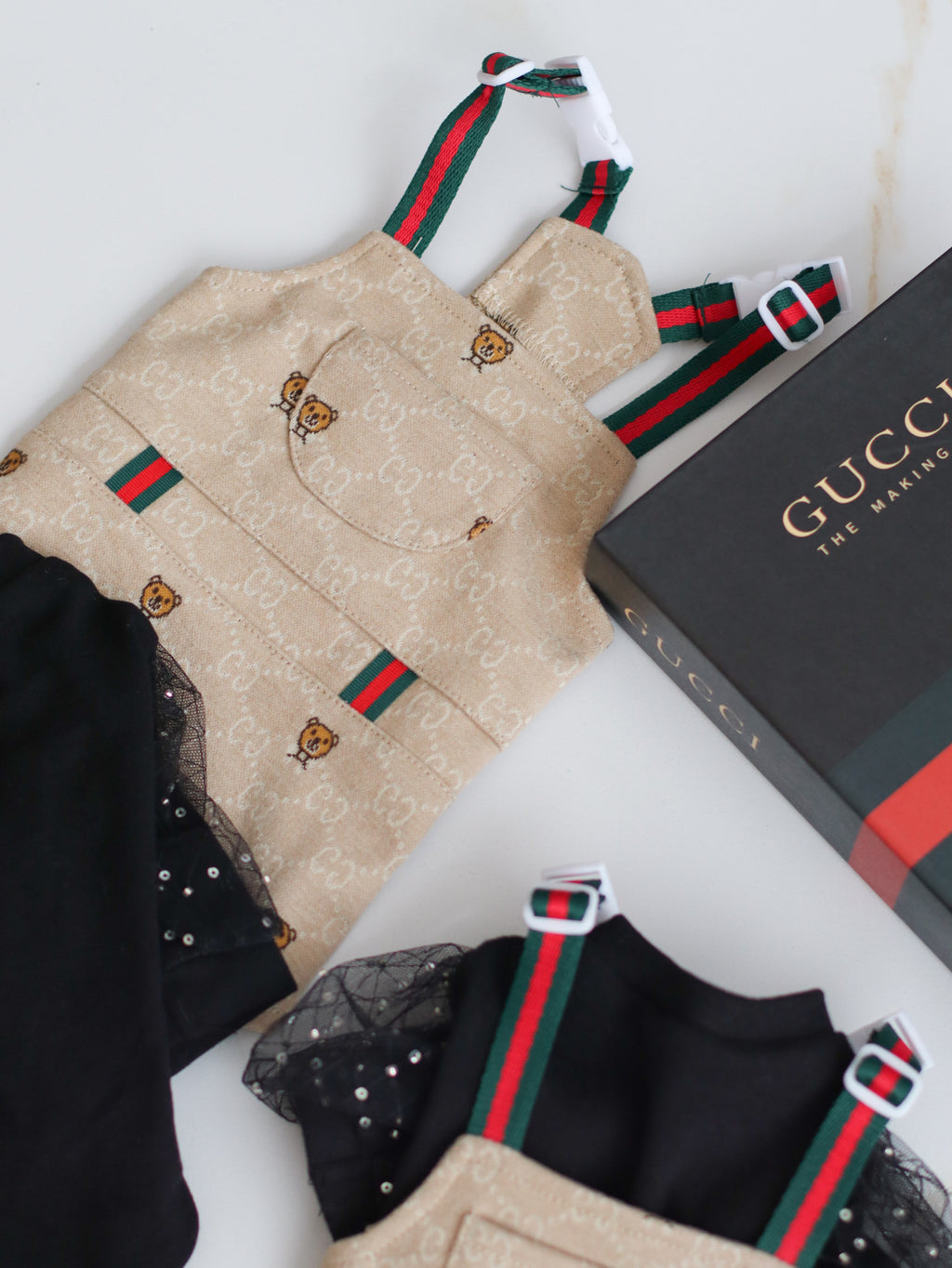 Beige sundress with GG Bear print